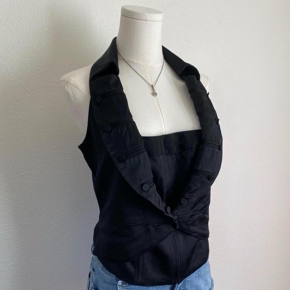 Vintage Y2K L.A.M.B by Gwen Stefani Fall 2005 Black Pleated Halter Bustier Vest